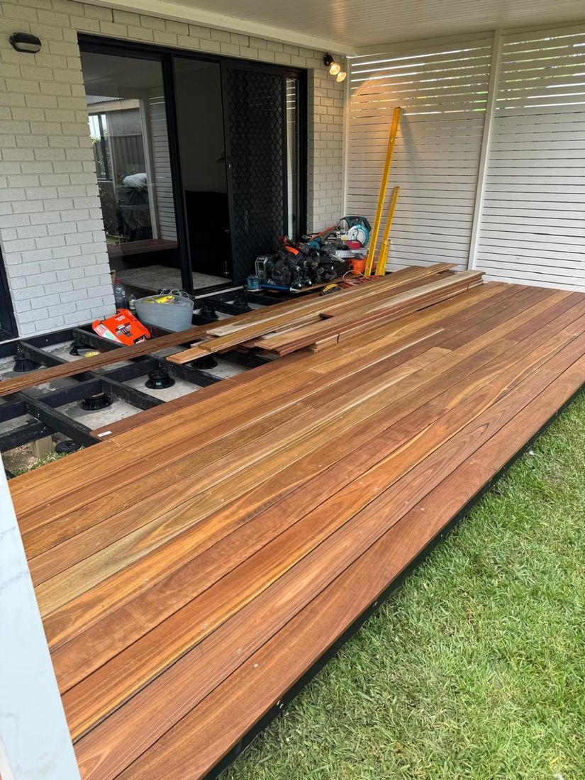 Deck boards going down over the frame