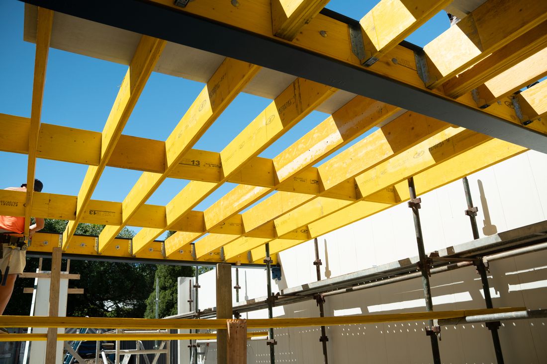 Engineered timber and steel roof framing on a residential build